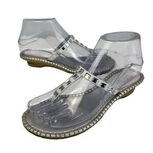 Cole Haan Kalla Thong Flip Flop Sandals Womens 6 B Silver Bejewelled Jewel Bling